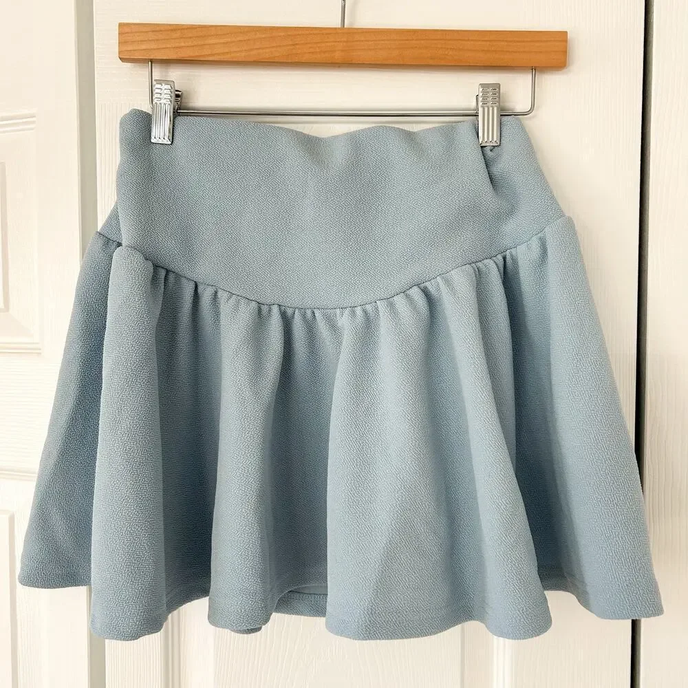 NWT SHEIN EZwear Light Blue Textured High Waist Skater Mini Skirt Size M - Picture 2 of 5